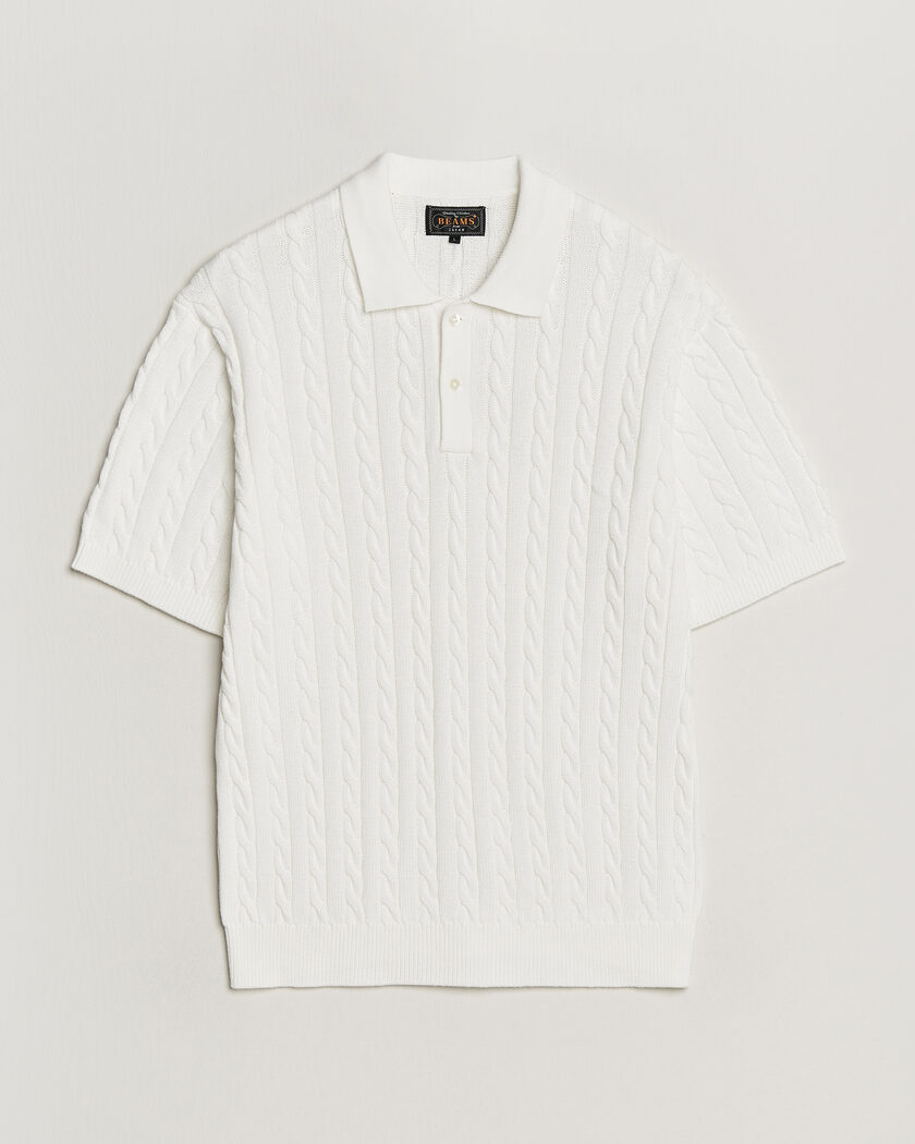 BEAMS PLUS Short Sleeve Cable Polo White – Valkoinen