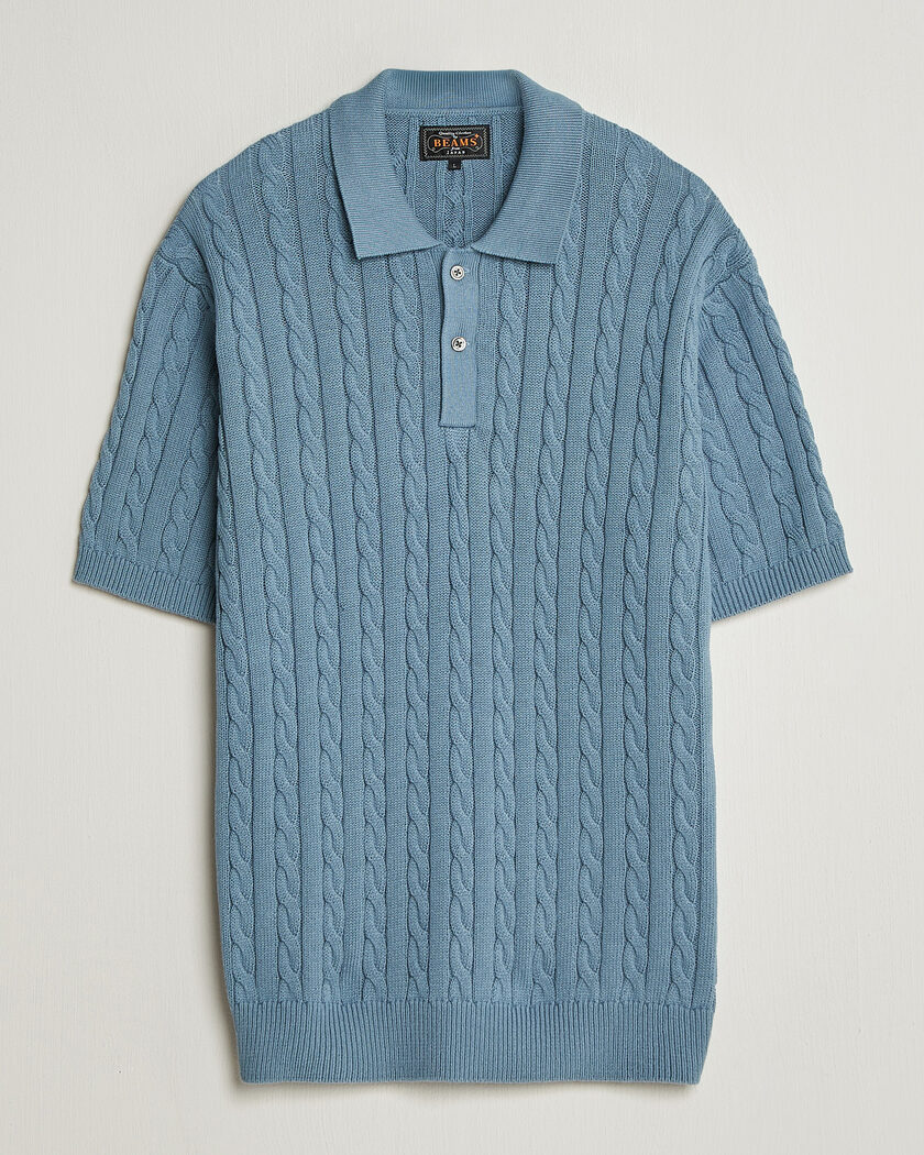 BEAMS PLUS Short Sleeve Cable Polo Blue  – Sininen