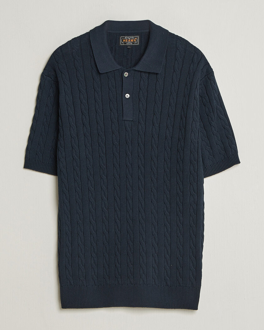 BEAMS PLUS Short Sleeve Cable Polo Navy – Sininen
