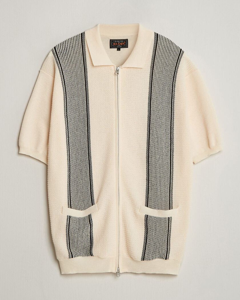 BEAMS PLUS Zip Knit Striped Polo Off White – Monivärinen