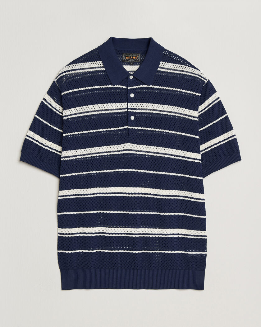 BEAMS PLUS Short Sleeve Mesh Knit Polo Navy – Sininen