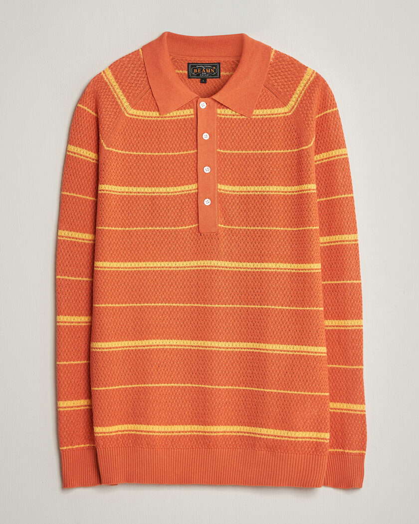 BEAMS PLUS Long Sleeve Knit Polo Orange Stripe – Oranssi