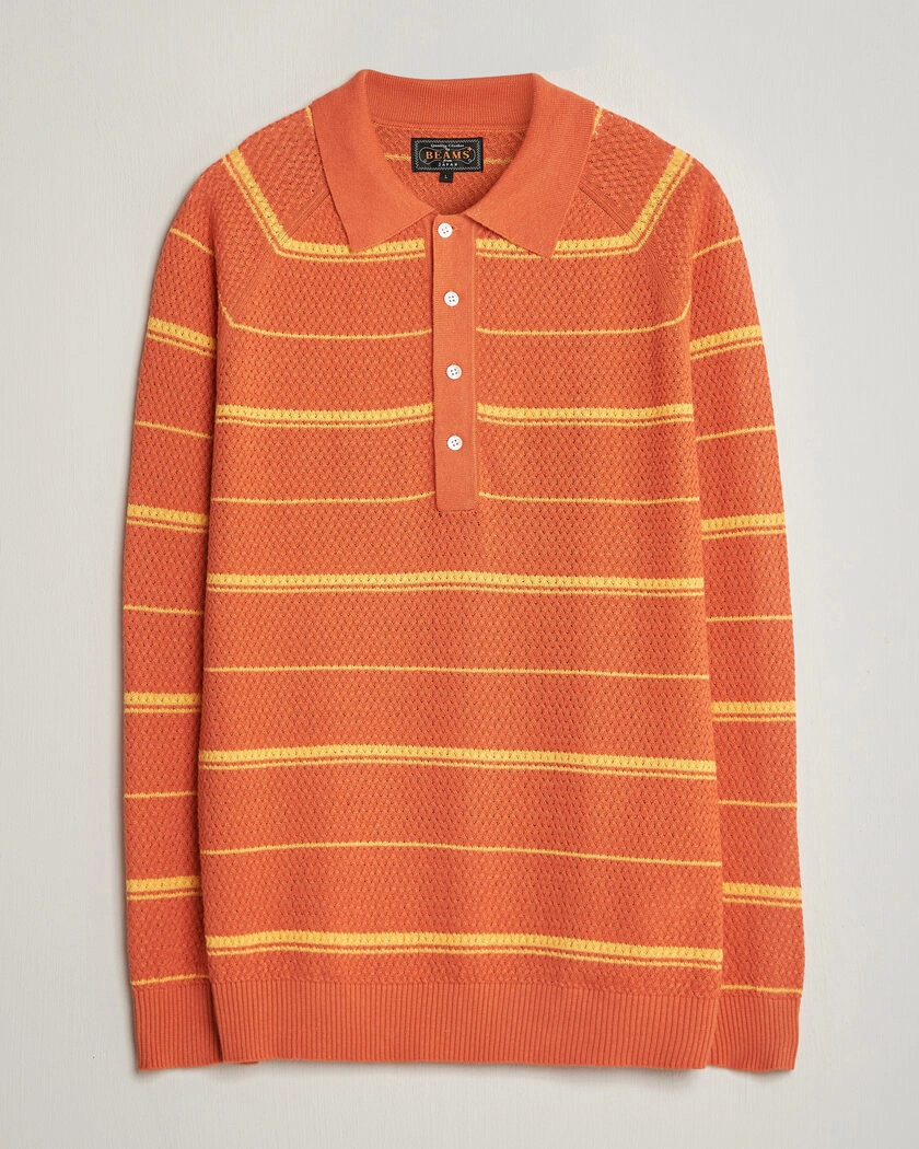 BEAMS PLUS Long Sleeve Knit Polo Orange Stripe – Oranssi