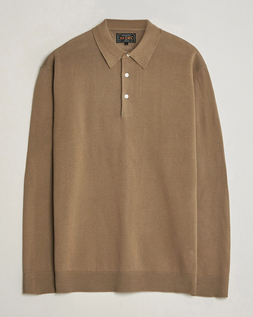 BEAMS PLUS Long Sleeve 12G Knit Polo Mocha – Ruskea