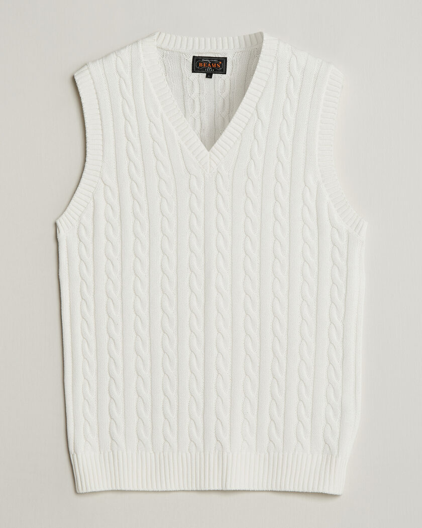 BEAMS PLUS Cable Knit Vest White – Valkoinen