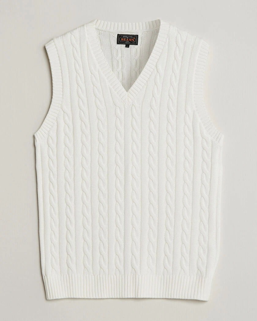 BEAMS PLUS Cable Knit Vest White – Valkoinen