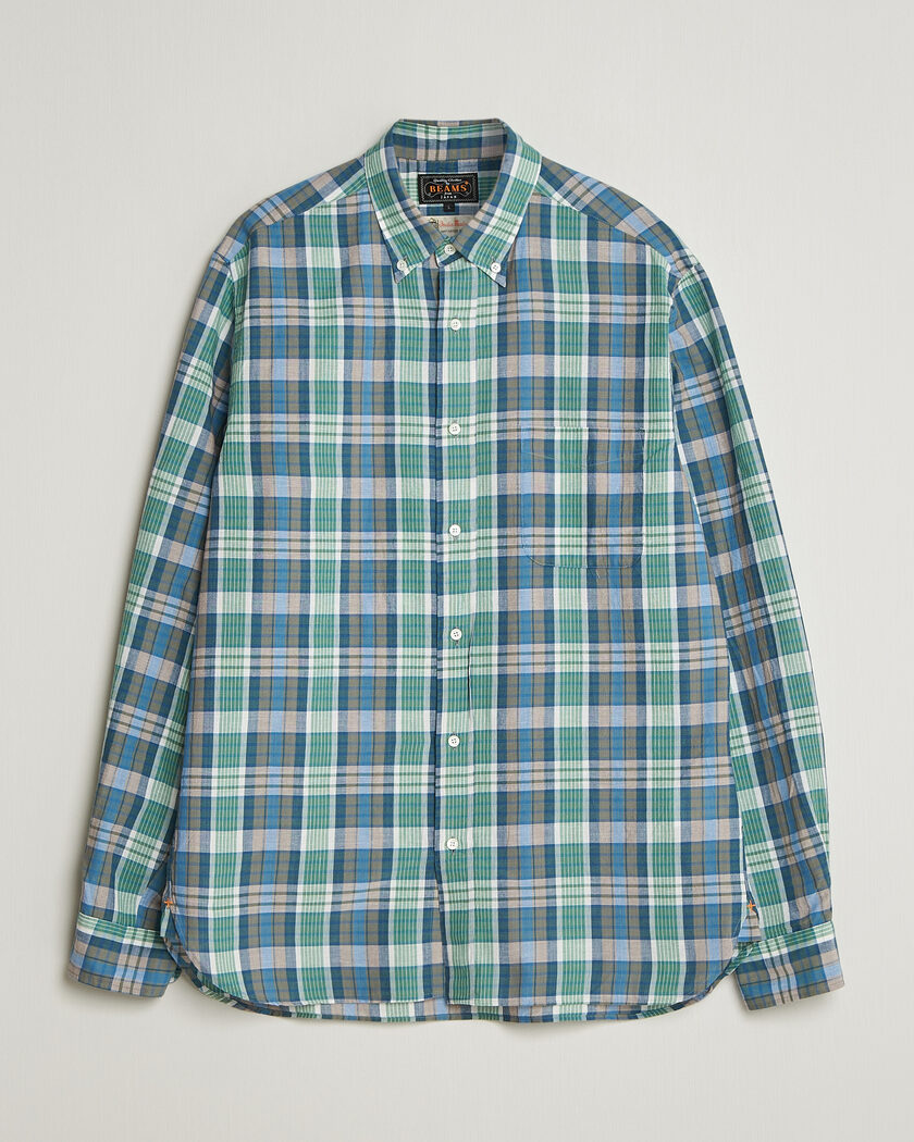 BEAMS PLUS Madras Button Down Shirt Blue – Monivärinen