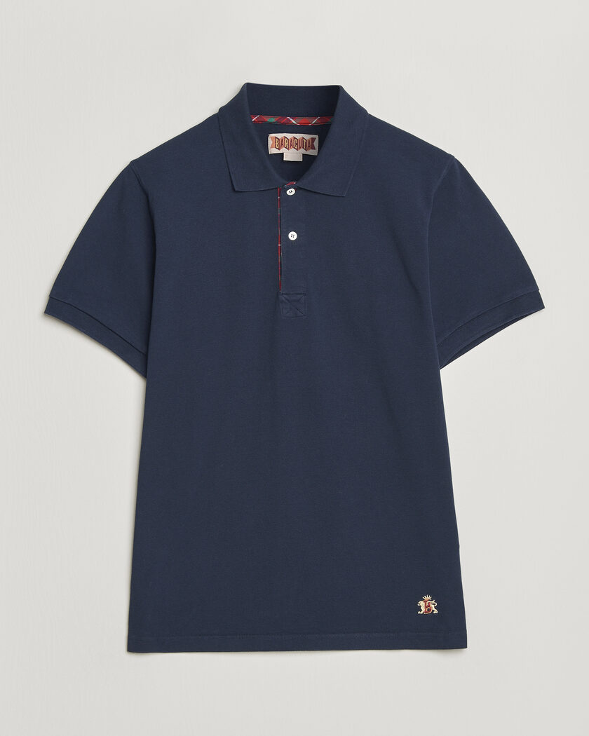 Baracuta Tartan Placket Piquet Polo Navy – Sininen