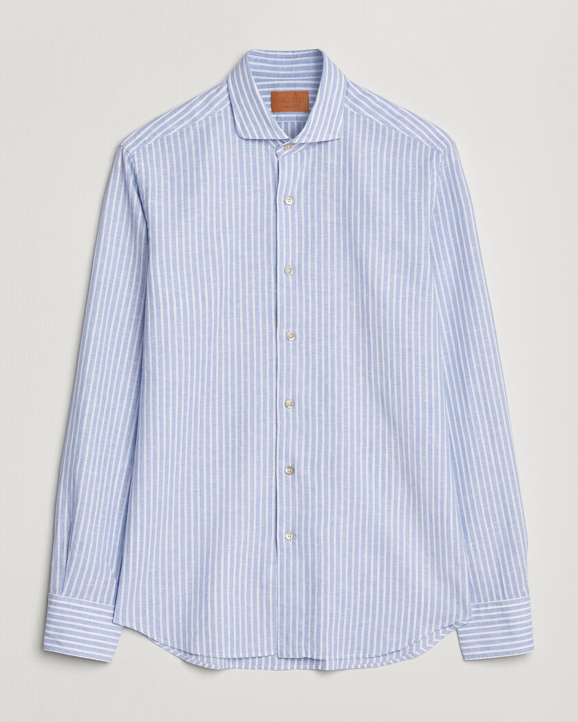 Grigio Washed Cotton/Linen Shirt Blue Stripe – Sininen