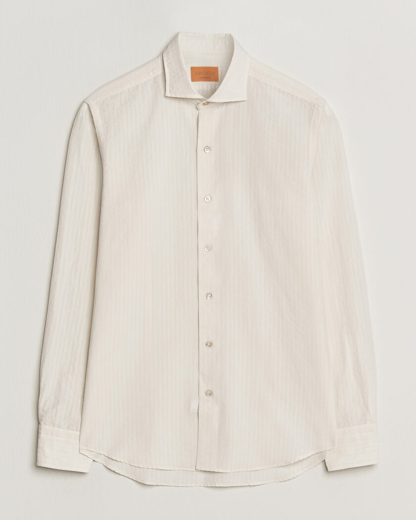 Grigio Cotton/Linen Seersucker Shirt Off White – Valkoinen