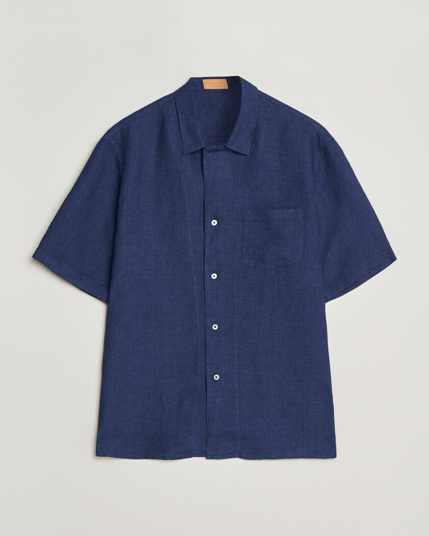 Grigio Linen Camp Collar Shirt Navy – Sininen