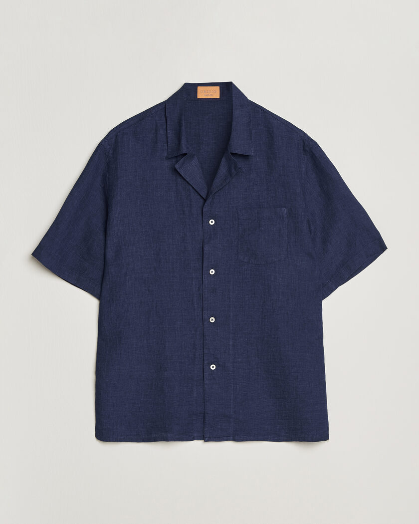 Grigio Linen Camp Collar Shirt Navy – Sininen