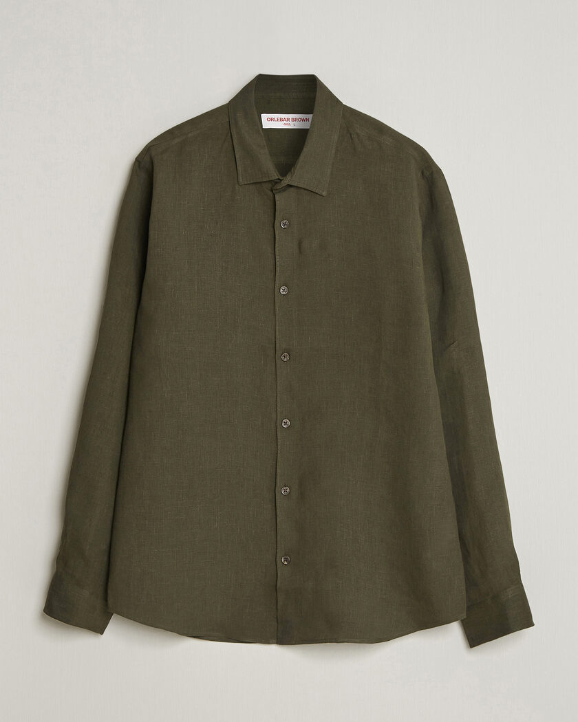 Orlebar Brown Giles Linen Stiched Shirt Bayleaf Green – Vihreä