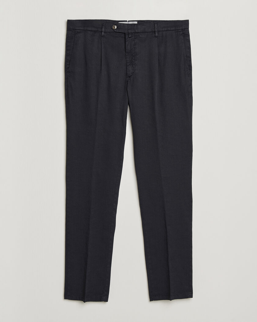Briglia 1949 Pleated Linen Trousers Navy – Sininen