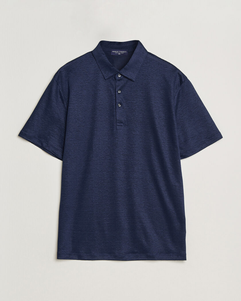 Charles Tyrwhitt Short Sleeve Linen Polo Navy – Sininen