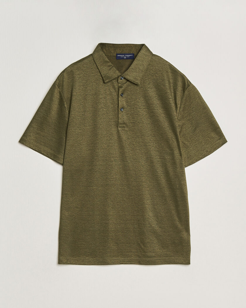 Charles Tyrwhitt Short Sleeve Linen Polo Olive – Vihreä
