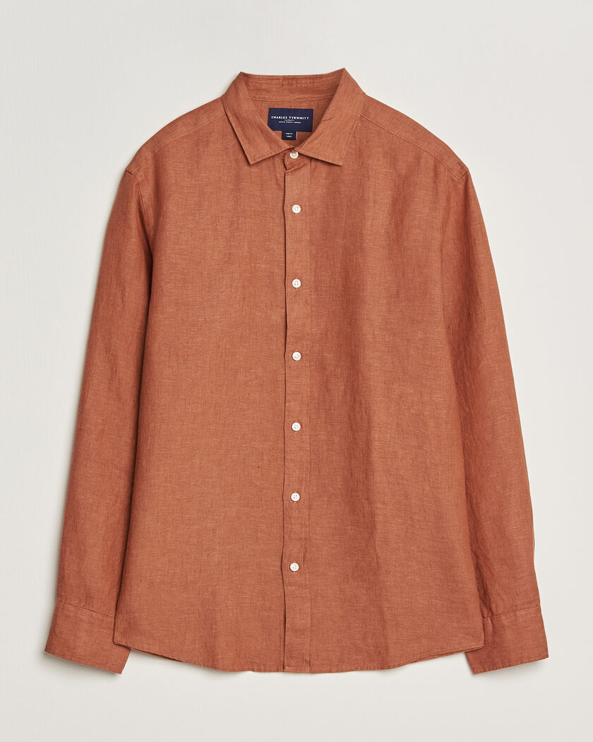 Charles Tyrwhitt Pure Linen Slim Fit Shirt Burnt Orange – Oranssi