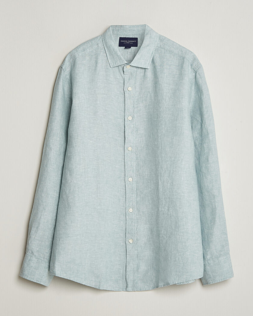 Charles Tyrwhitt Pure Linen Slim Fit Shirt Pale Teal Green – Vihreä