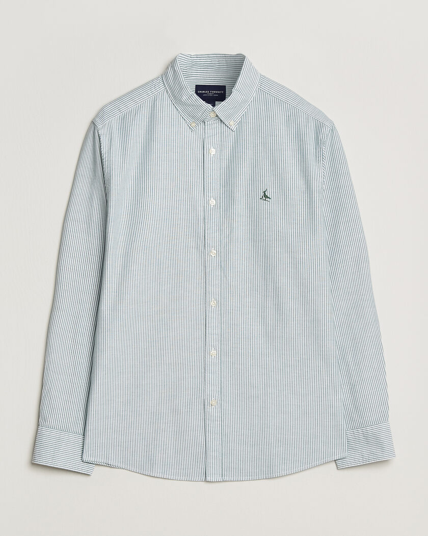 Charles Tyrwhitt Button Down Stretch Oxford Shirt Green/White – Vihreä