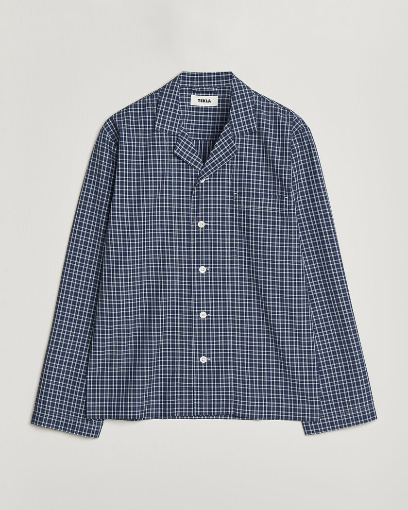 Tekla Fine Twill Pyjama Shirt Lanegan Checks – Sininen