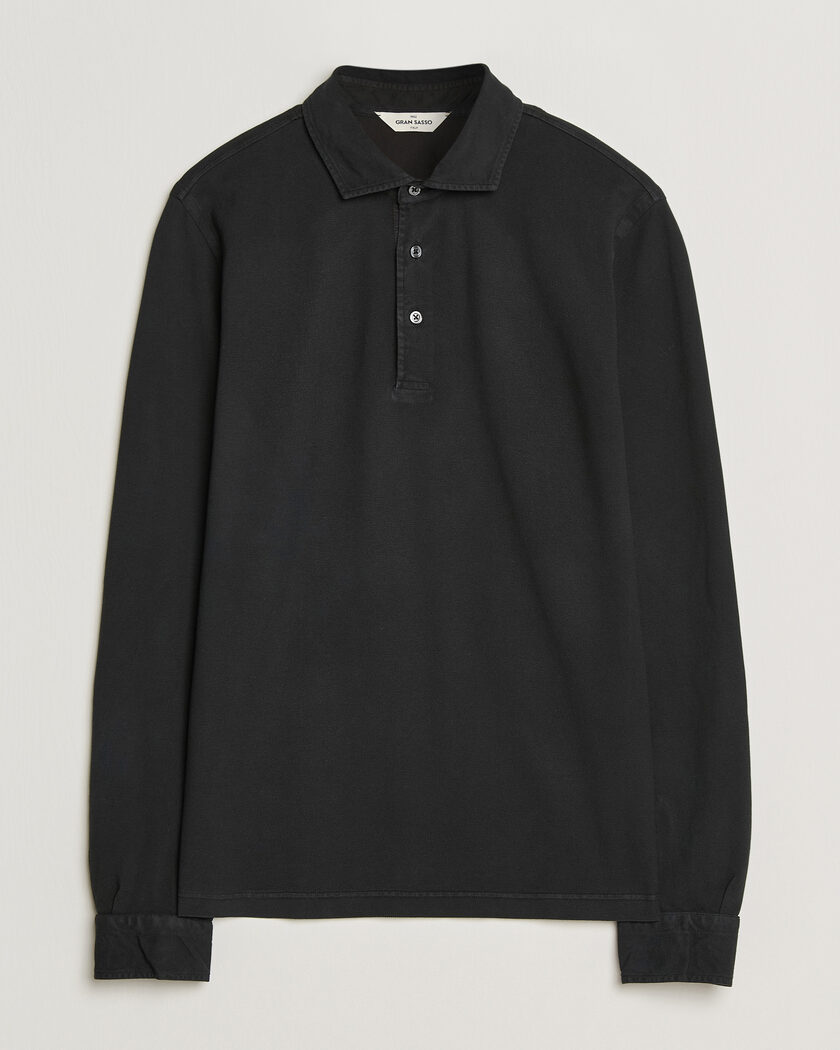 Gran Sasso Washed Long Sleeve Polo Black – Musta