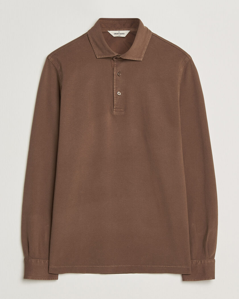 Gran Sasso Washed Long Sleeve Polo Brown – Ruskea