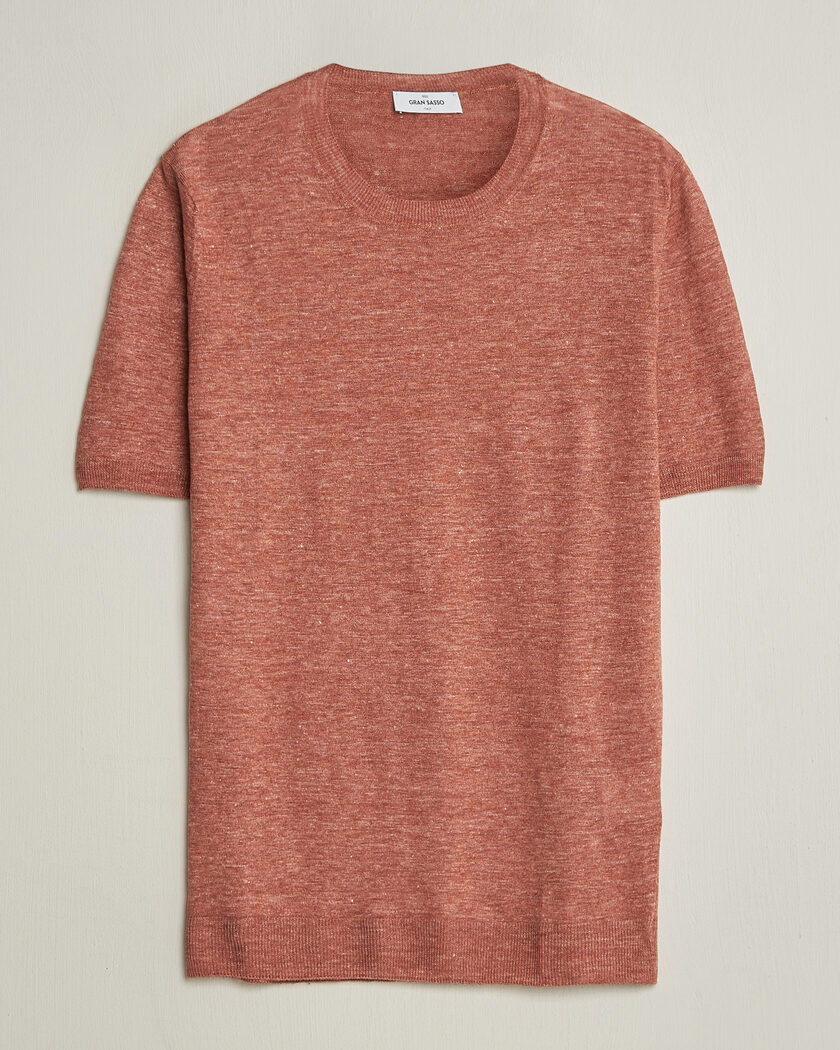 Gran Sasso Washed Knitted Linen T-Shirt Apricot Orange Melange – Oranssi
