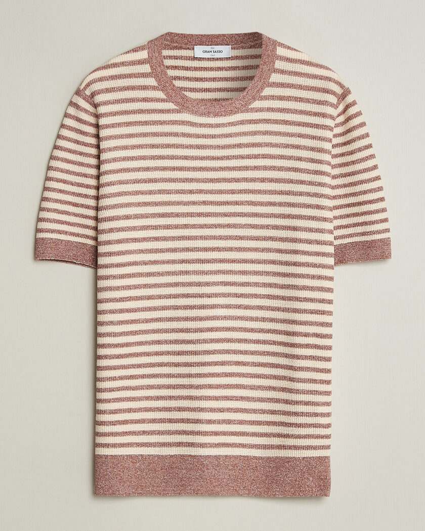 Gran Sasso Linen/Cotton Knitted Striped T-Shirt Red/White – Monivärinen
