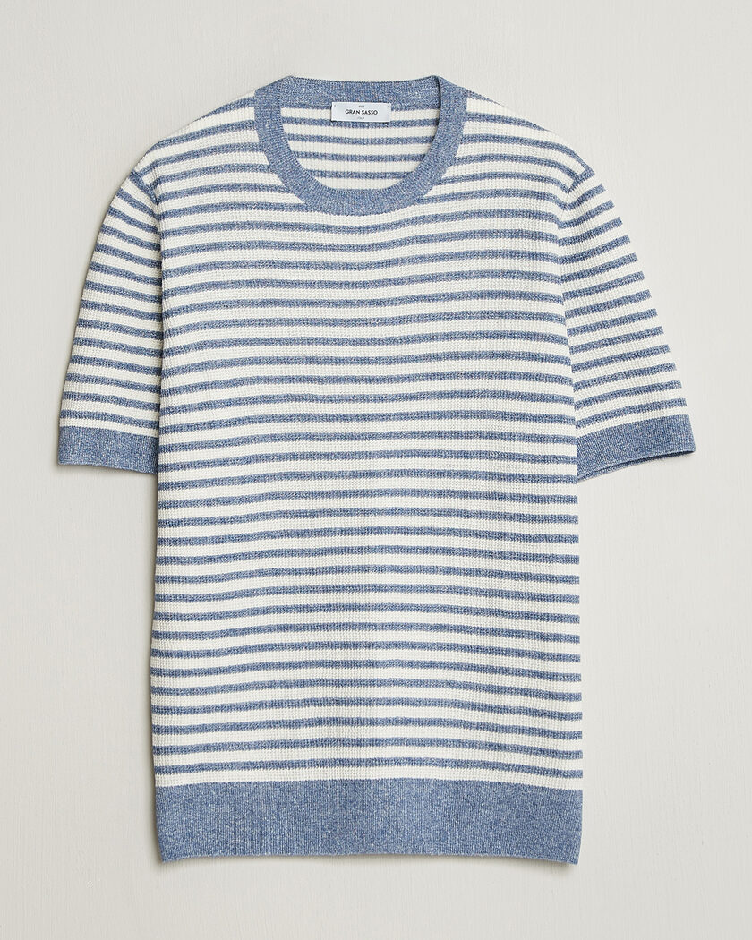 Gran Sasso Linen/Cotton Knitted Striped T-Shirt Blue/White – Monivärinen