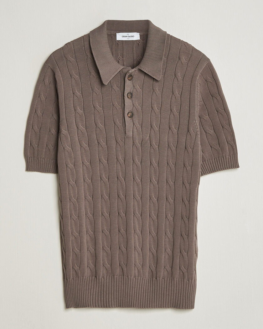 Gran Sasso Cotton Cable Knitted Polo Brown – Ruskea