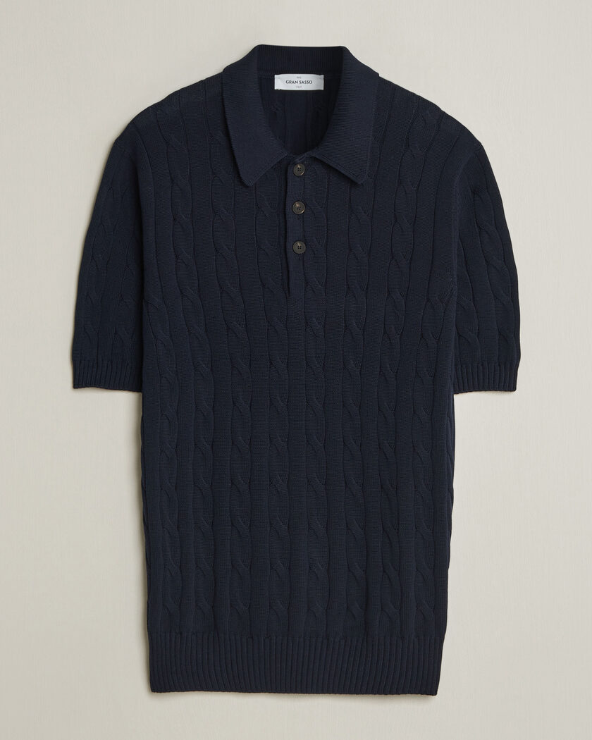 Gran Sasso Cotton Cable Knitted Polo Navy – Sininen