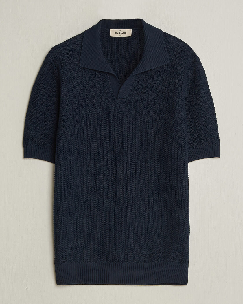 Gran Sasso Cotton Structured Knitted Polo Navy – Sininen