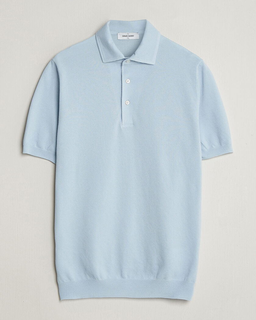 Gran Sasso Cotton Textured Knitted Polo Light Blue – Sininen