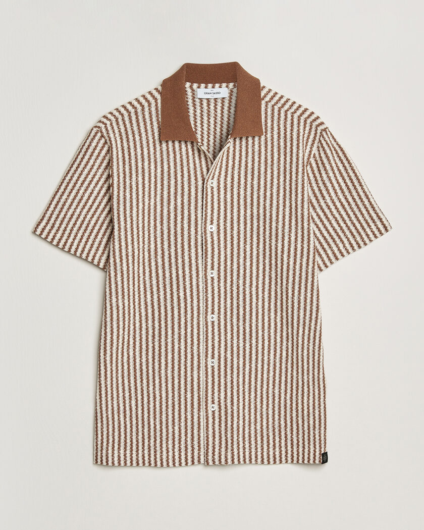 Gran Sasso Cotton Knitted Striped Resort Shirt Brown/White – Monivärinen