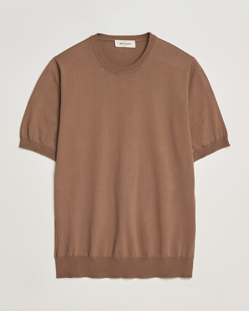 Gran Sasso Cotton Knitted Crew Neck T-Shirt Brown – Ruskea