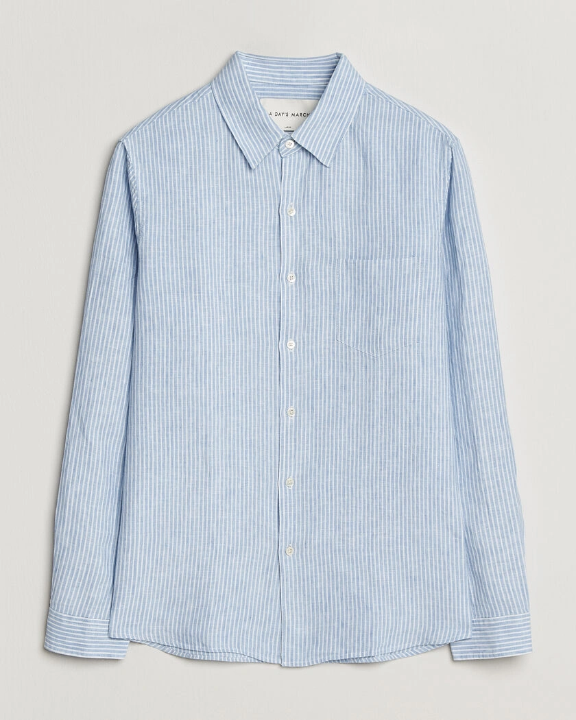 A Day's March Daintree Striped Linen Shirt Light Blue/White – Sininen