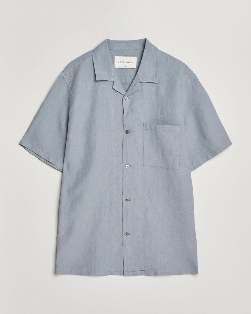 A Day's March Yamu Linen Short Sleeve Shirt Rock Blue – Sininen
