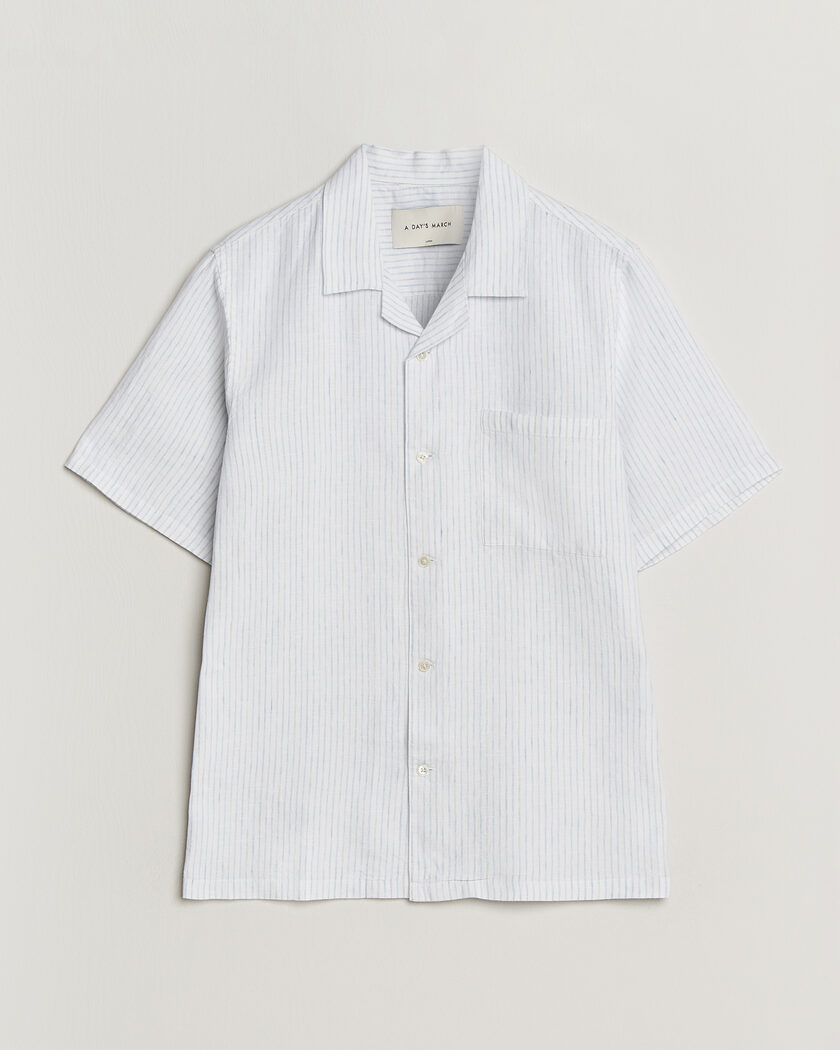 A Day's March Yamu Striped Linen Short Sleeve Shirt White – Valkoinen