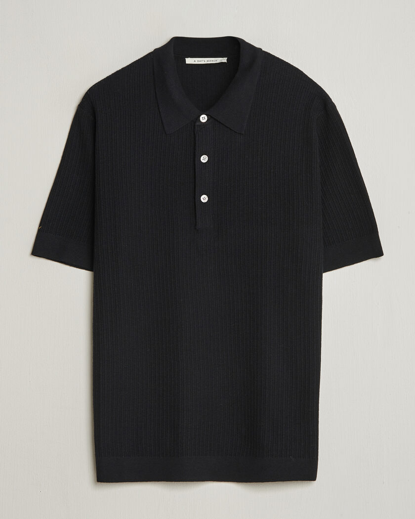A Day's March Aspen Structured Knitted Polo Black – Musta