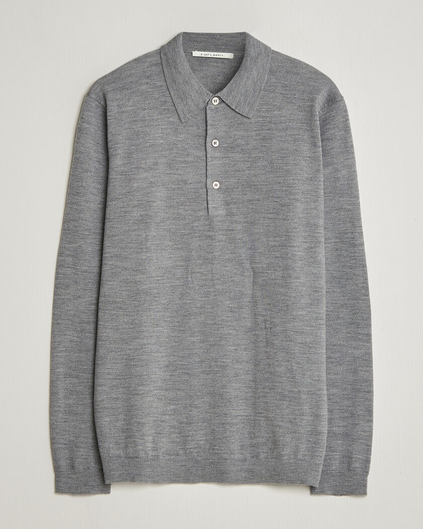 A Day's March Ambroz Merino Polo Grey Melange – Harmaa