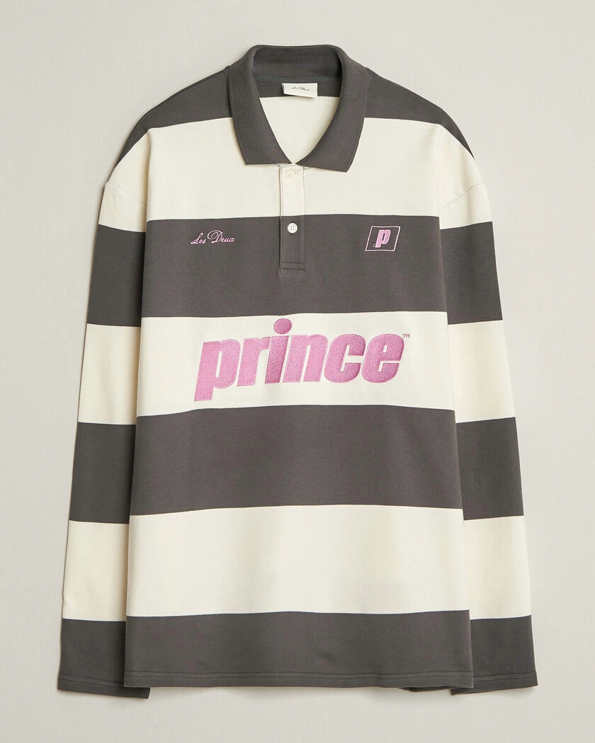 LES DEUX Prince Striped Long Sleeve Polo Raven Gray – Harmaa