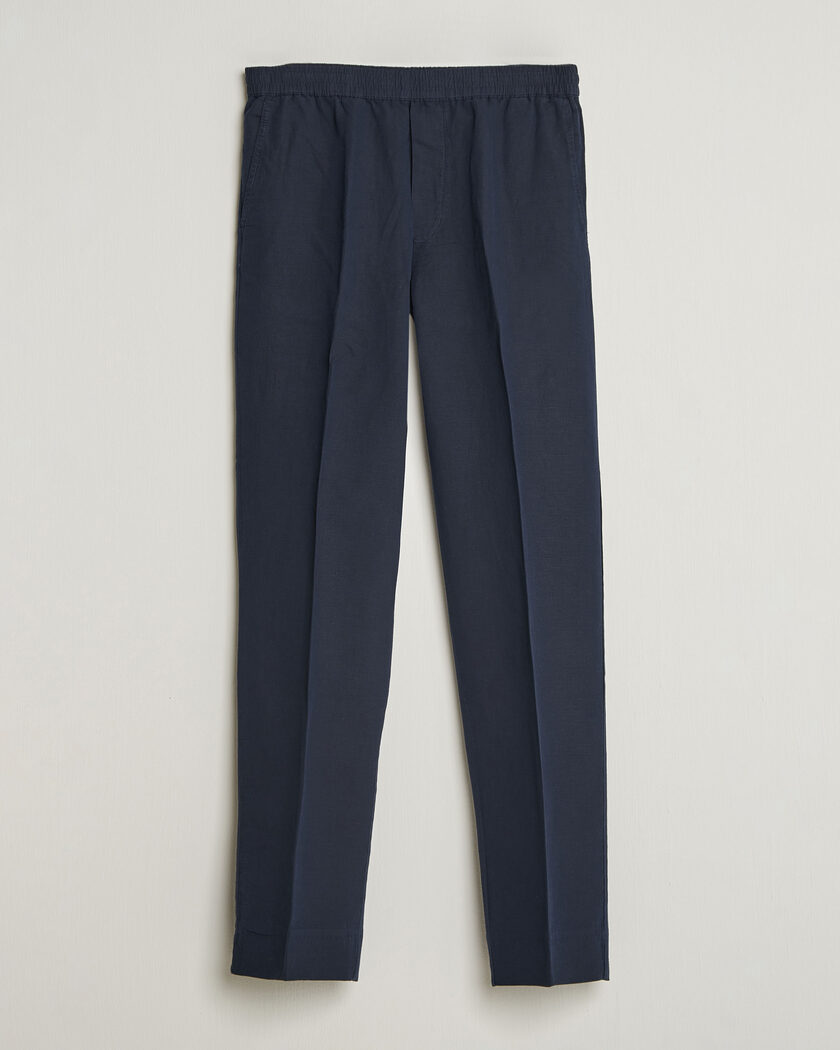 Filippa K Theo Relaxed Linen/Cotton Drawstring Trousers Navy – Sininen