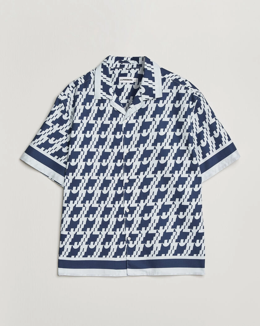 J.Lindeberg Ellis Border Printed Resort Shirt Estate Blue – Sininen