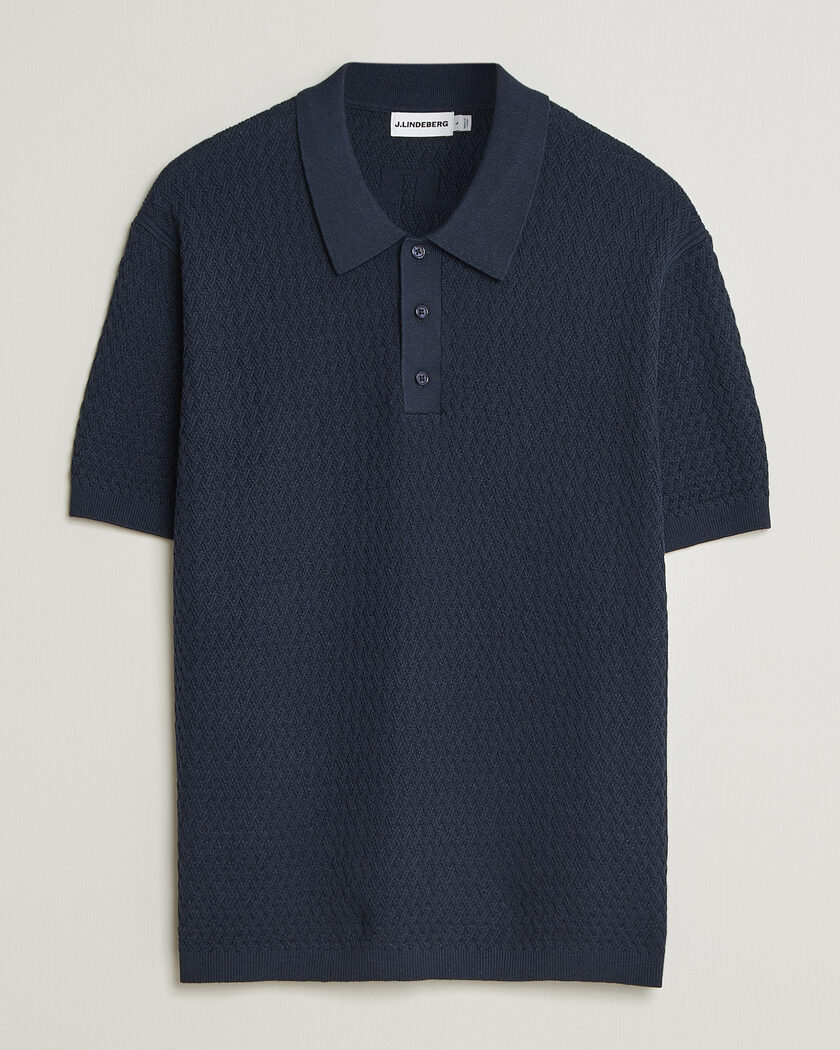 J.Lindeberg Jacques Structured Knitted Polo Navy – Sininen