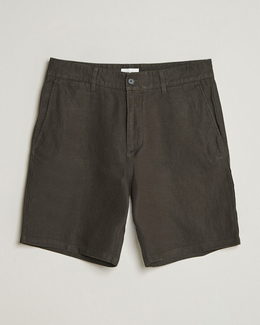 NN07 Aden Linen Shorts Dark Army – Vihreä