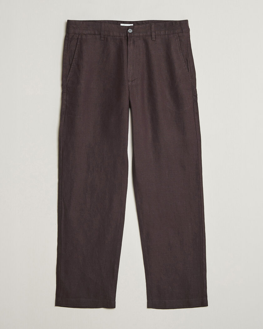 NN07 Aden Regular Fit Linen Trousers Dusky Port – Ruskea