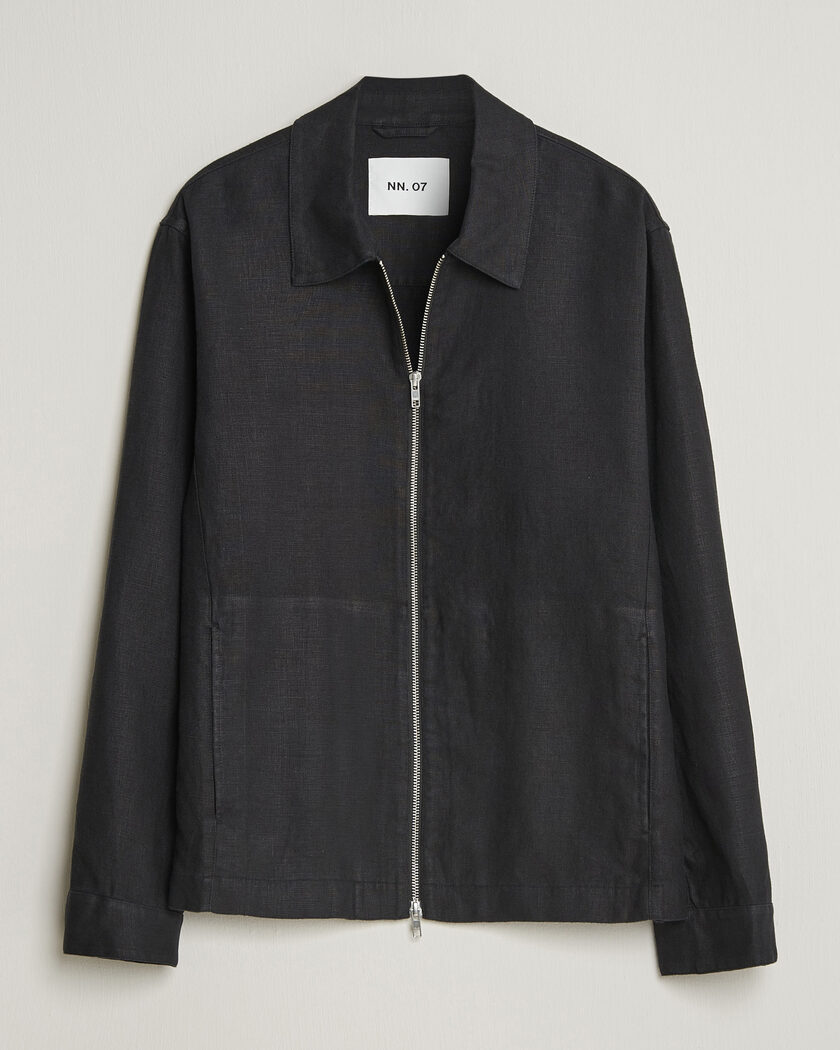 NN07 Alban Linen Full Zip Overshirt Black – Musta