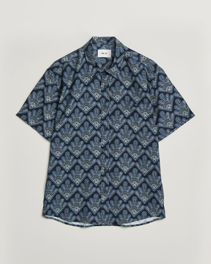 NN07 Deon Printed Short Sleeve Shirt Navy Blue – Sininen