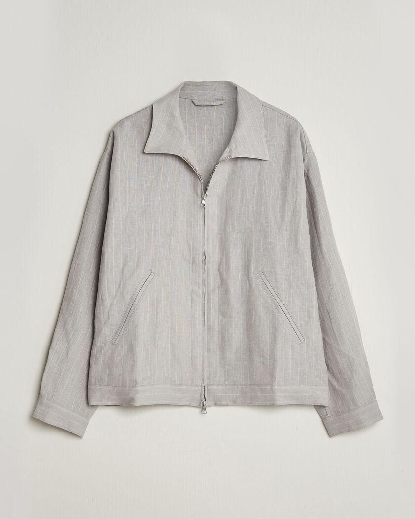 NN07 Petrus Pinstriped Linen Full Zip Overshirt Grey – Harmaa