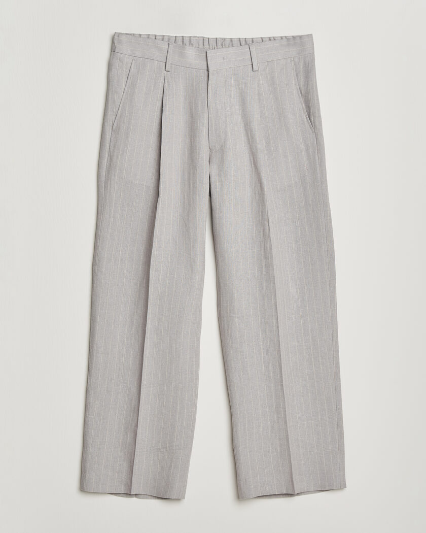 NN07 Kay Pinstriped Pleated Linen Trousers Grey – Harmaa